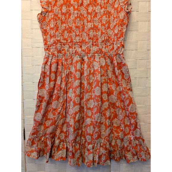 Anthropologie Ruffle Sleeve Smocked Midi Dress Orange Floral Button Front XXS - Picture 13 of 16